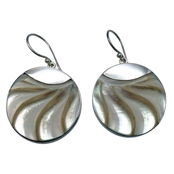 Vintage Pendant Earrings Sterling Silver Shell Nautilus MOP Reversible! 2" & 1" - Picture 3 of 6